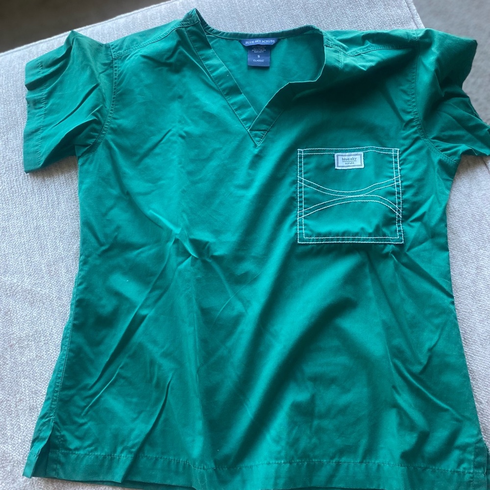 Blue Sky Green Scrub Top
